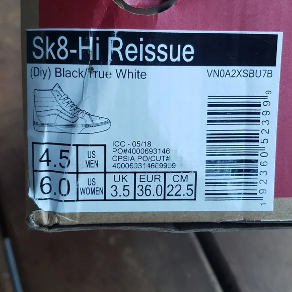 VANS SK8-HI REISSUE DIY Skate Shoes White Black sz 4.5 Mens - Picture 5 of 14